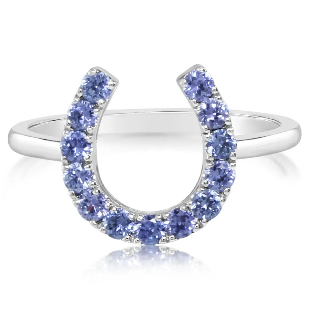 14K Yogo Sapphire Horseshoe Ring