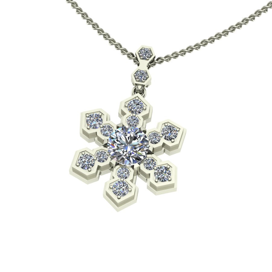 White Gold Hexagonal Snowflake Diamond Pendant