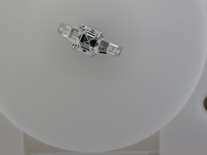 18KW Emerald Cut Diamond w/ Diamond Baguette Accents