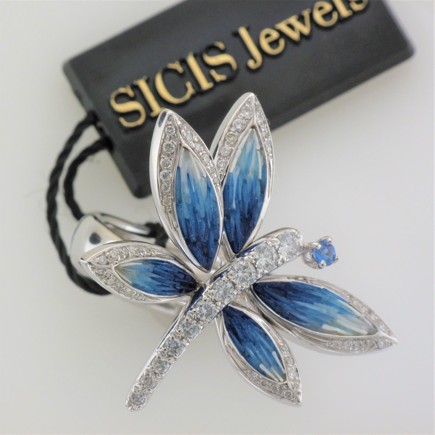 18KW Diamond and Sapphire Micro Mosaic Dragonfly Ring