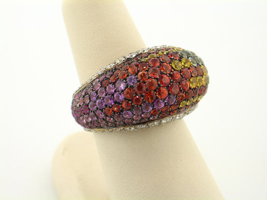 18KY MULTI COLOR SAPPHIRE AND DIAMOND RING