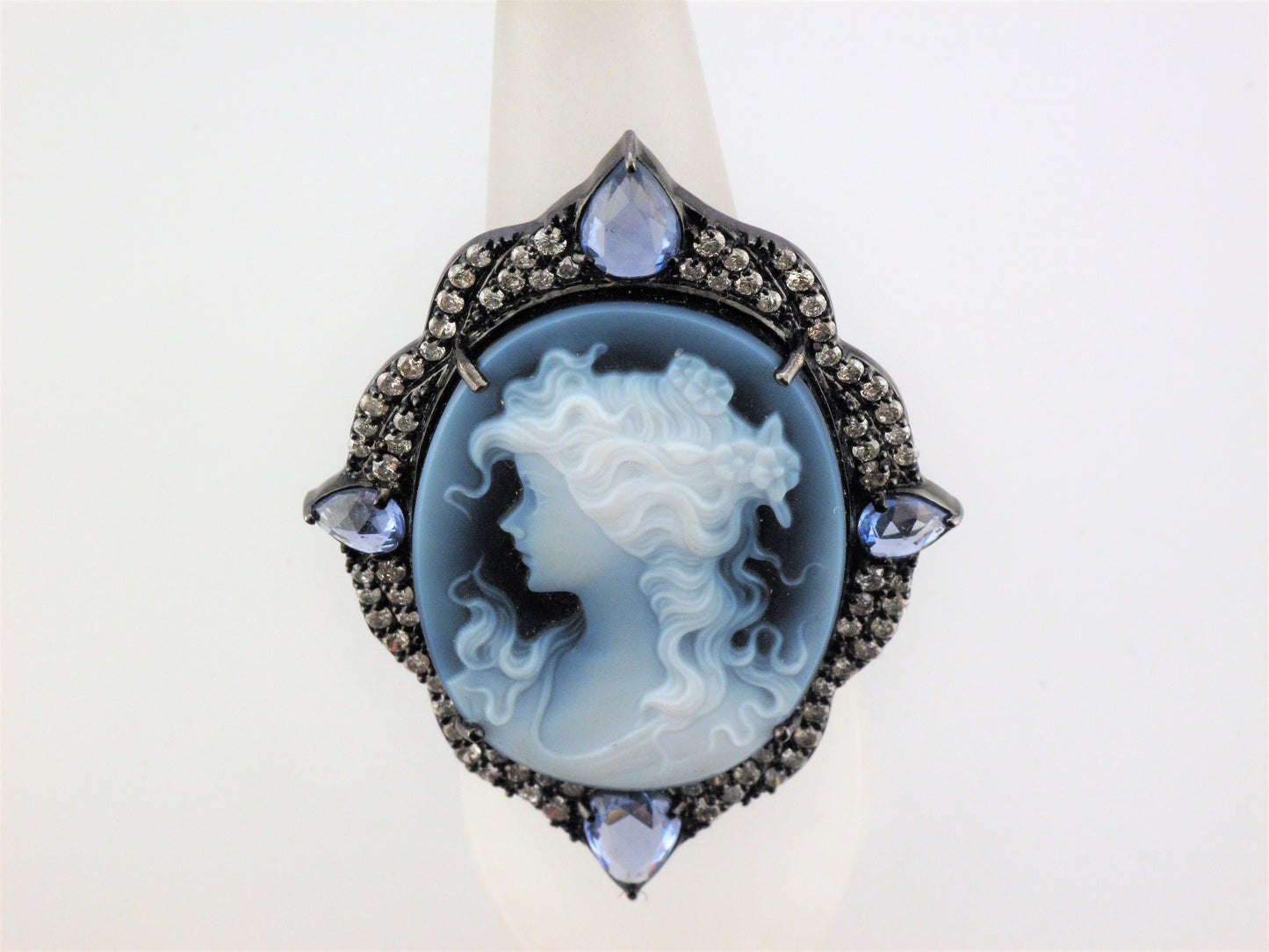 18K Cameo Ring with Sapphire and Diamond Accents