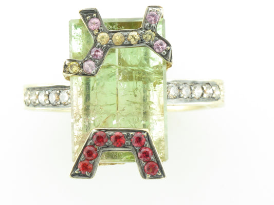 Robert Wander Green Tourmaline Ring with sapphire and Diamond Accents