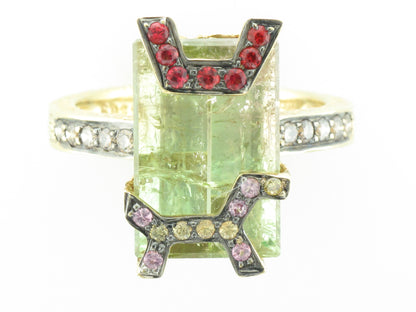 Robert Wander Green Tourmaline Ring with sapphire and Diamond Accents