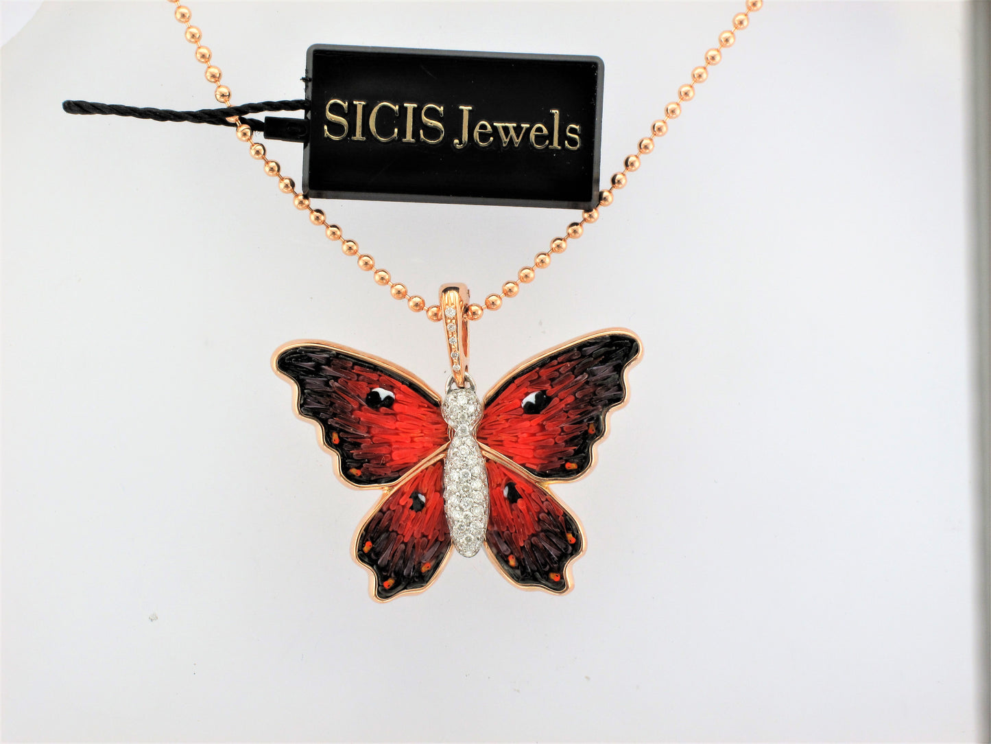 18KR Diamond Micro Mosaic Butterfly Necklace