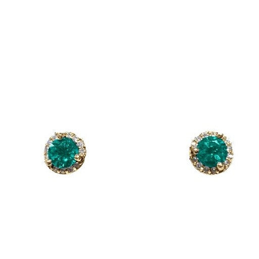 14KY EMERALD STUDS WITH DIAMOND HALO