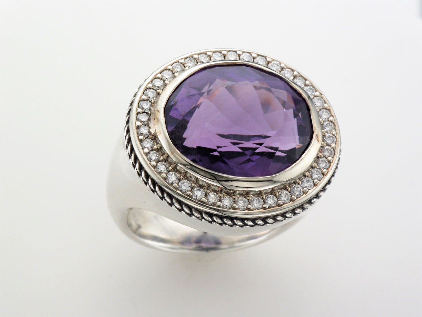 Silver Amethyst Ring with Diamond Accents