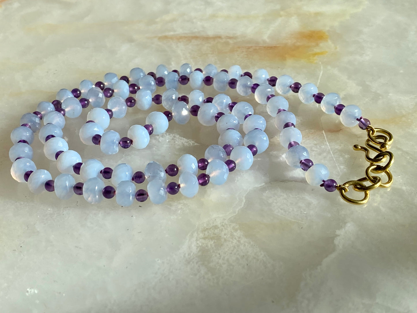 18KY Chalcedony & Amethyst Beaded Necklace