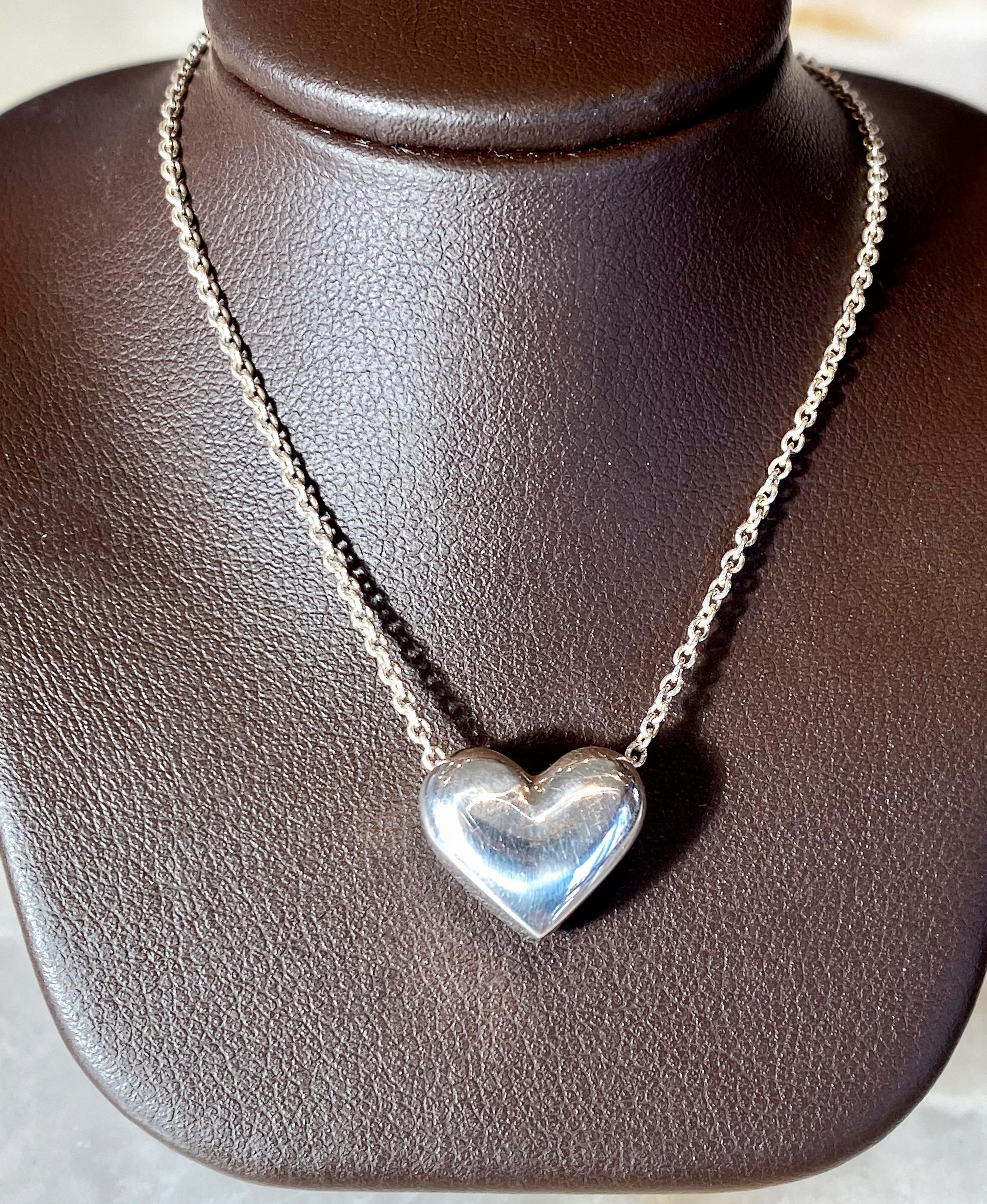 Large Reversible Diamond and Gold Puffy Heart Necklace- Eriness Jewelry