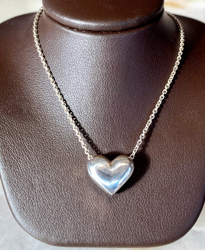 Silver Hollow Puff Heart Necklace