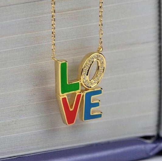 14KY DIAMOND ENAMEL LOVE NECKLACE