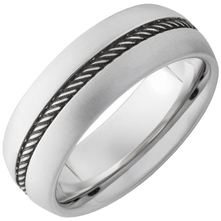 Serinium Domed Band with Rope Finished Center and Laser Satin Edges