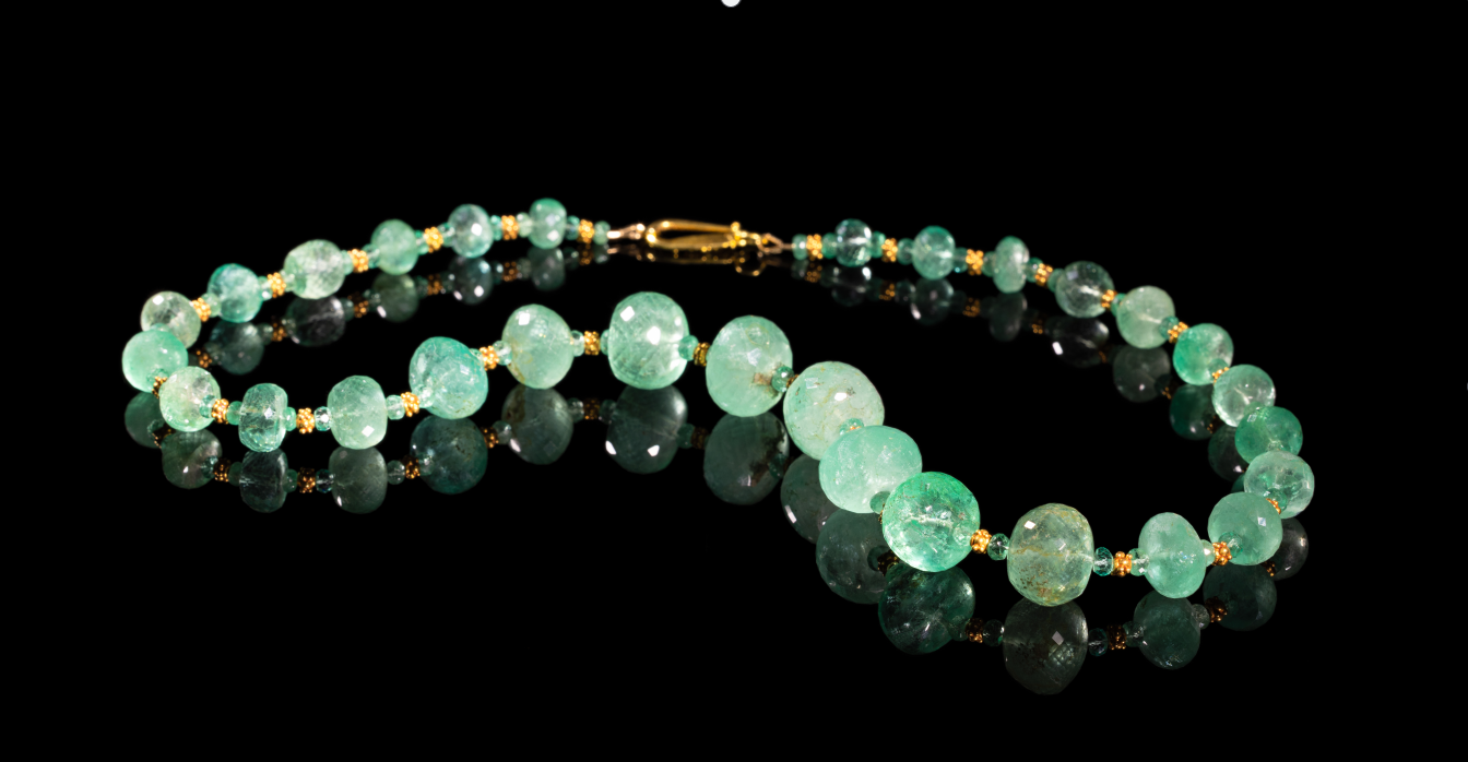 22KY Faceted Emerald Beaded Necklace