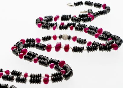 Black Rondel Diamond and Ruby Beads Necklaces