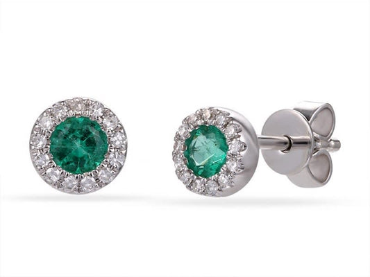 14K EMERALD AND DIAMOND HALO STUDS